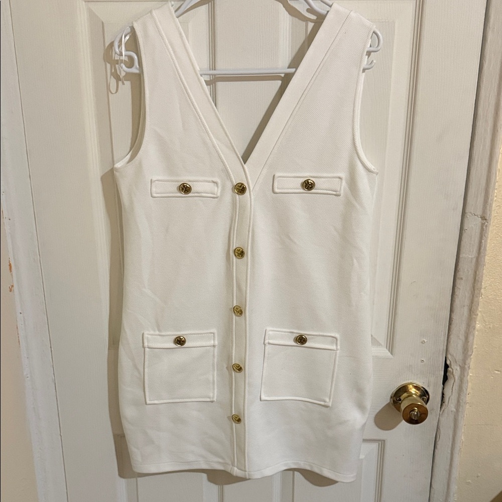 Zara White Mini Dress with Gold Buttons